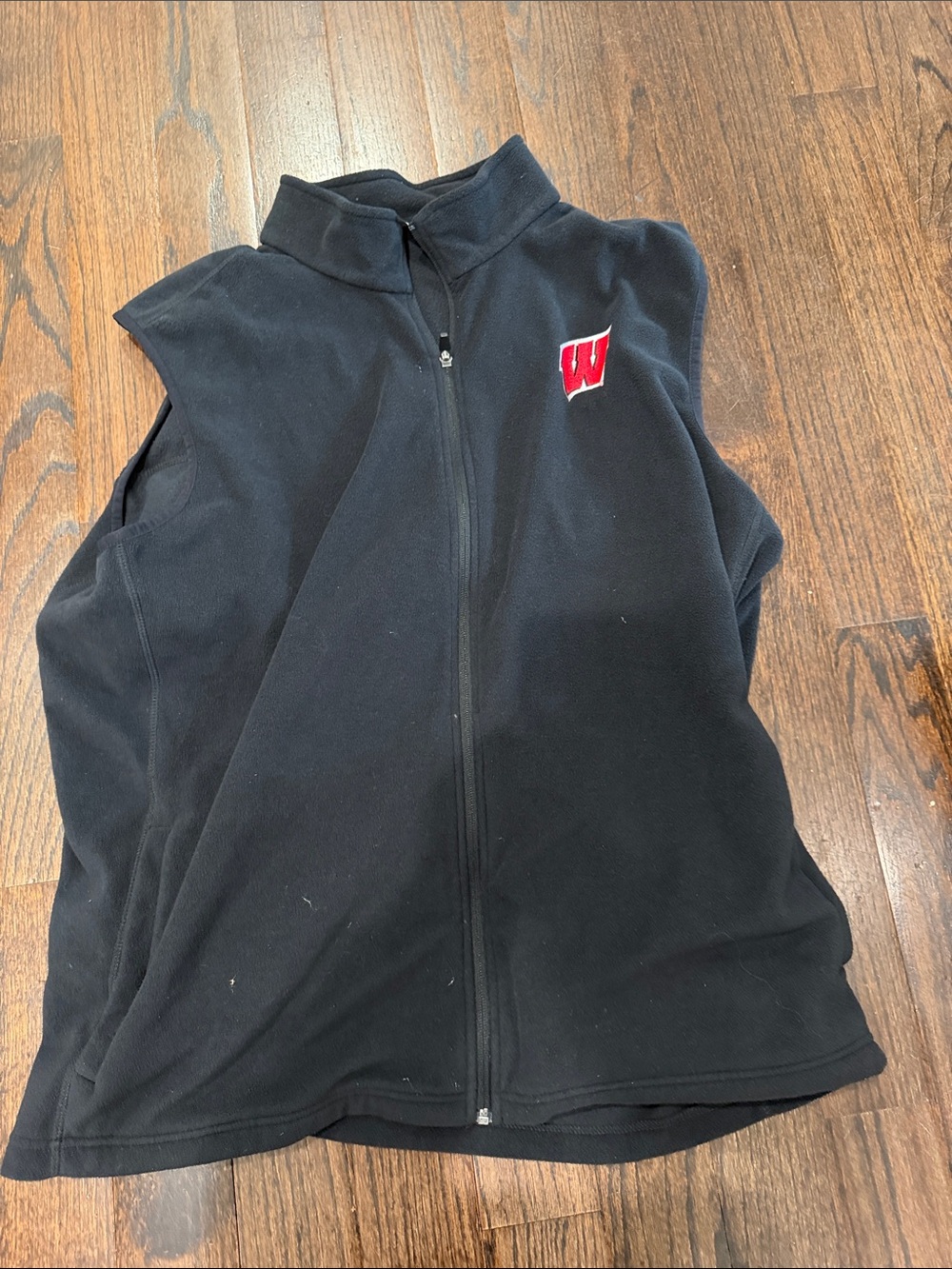 Lands' End Black Fleece Vest with Red 'W' Logo